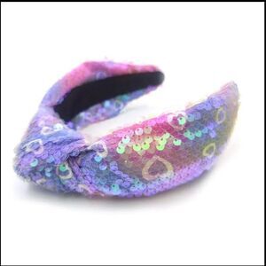 Sequins Headband - Wide Headband - Knot Headband - Purple Blue